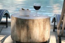 06 a tree stump on casters can become a nice side table or stool, and can be used in many outdoor locations giving thme a rustic feel