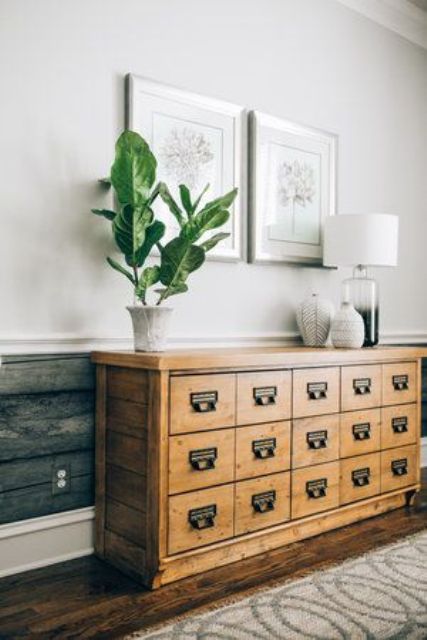 a light-stained file cabinet becomes a stylish credenza for a rustic or vintage-infused space, it looks very chic
