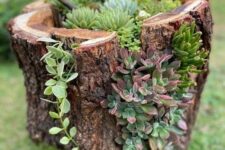 30 a tree stump with various types of succulents looks very nice and chic and will give a fairy tale feel to the garden