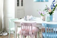 a cute Scandi dining room with pastel touches