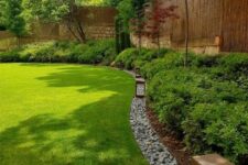 10 rock edging adds texture to the landscape design and separate the shrubs and the lawn