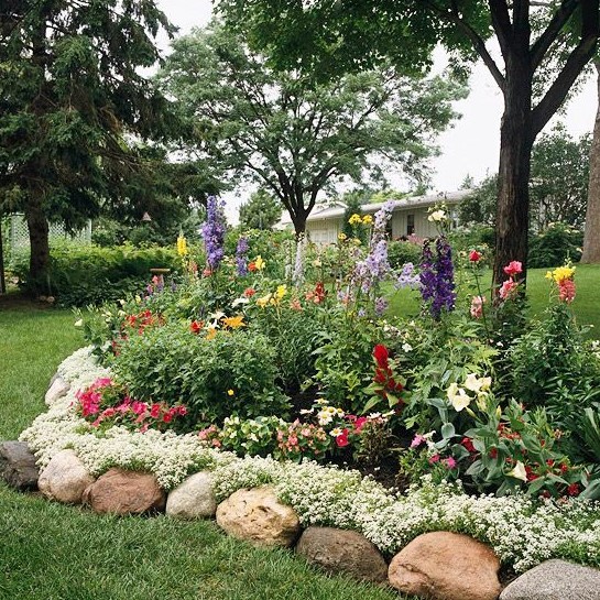 large rocks are a nice idea to highlight your garden beds and they bring a natural feel to the space