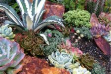 18 large and bold rocks with pale and neutral succulents make up a cool and catchy desert garden