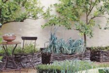 31 basket garden beds with various types of greenery for a chic Mediterranean-inspired garden