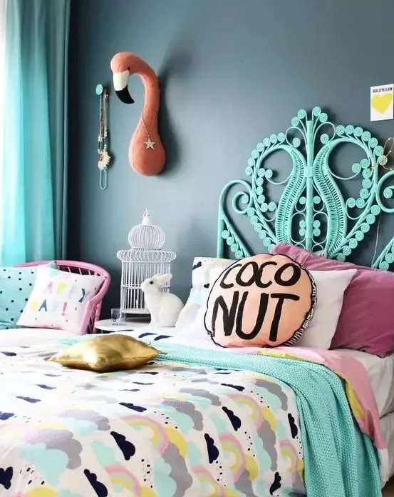 a cute colorful bedroom