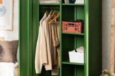 a cool two-door metal locker in green is a stylish and cool addition to a bedroom, it’s a soft color and a functional piece