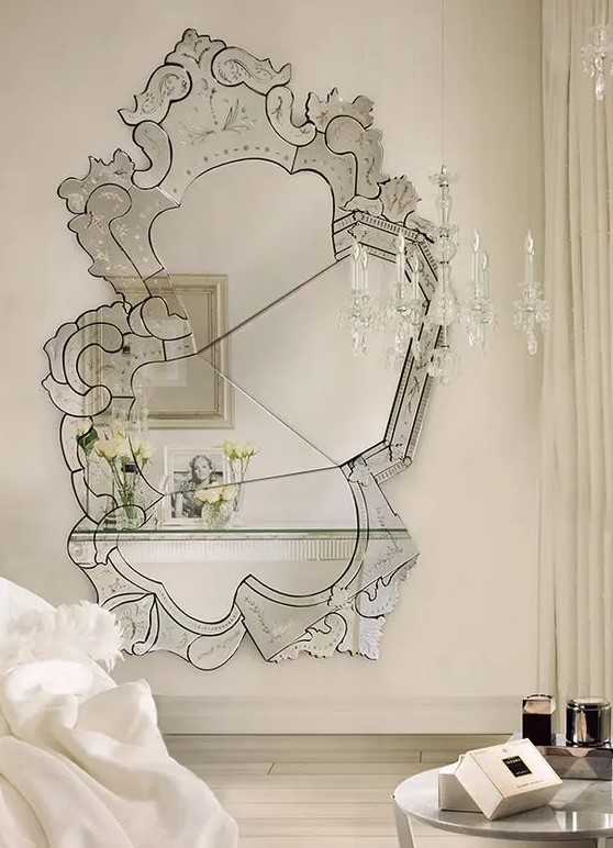 a fantastic broken mirror with a sophisticated design and a lovely frame is a chic and beautiful idea for a space that lacks something refined