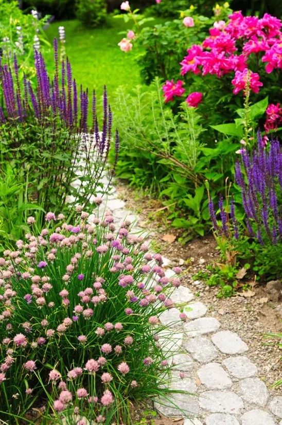 a simple and casual stone path with sand and gravel around is a proper idea for many gardens