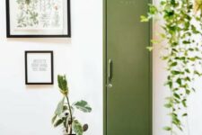 a single green locker placed in a living room doesn’t look too bold, bulky or rough, thanks to its soft color