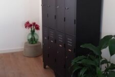 a stack of black lockers is a stylish solution for any space, this is a timeless color that can easily match many spaces