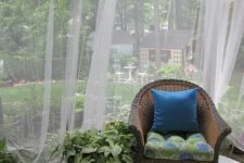 cover the porch or terrace with mosquito net curtains for privacy, to separate spaces and of course get saved from bugs