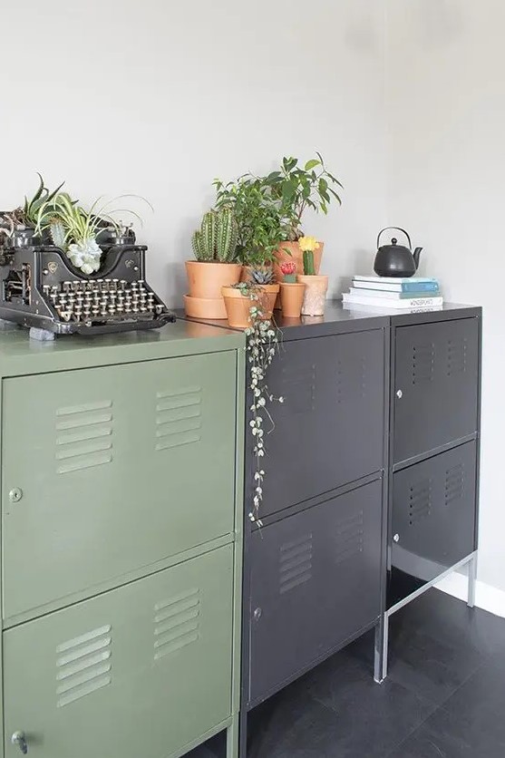 several lockers as an alternative to a usual console table in the entryway or mudroom