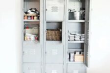three grey lockers will be a perfect fit for an industrial, modern or Scandinavian space
