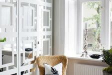 gorgeous mirror framed doors with a geometric pattern make a Pax wardrobe really amazing