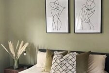 a cozy green scandi bedroom design