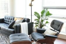 a practical living room with a leather sofa