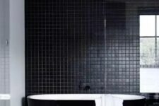 21 a beautiful contemporary bathroom in black, with small scale tiles, a sleek black bathtub and a black vanity is a lovely idea