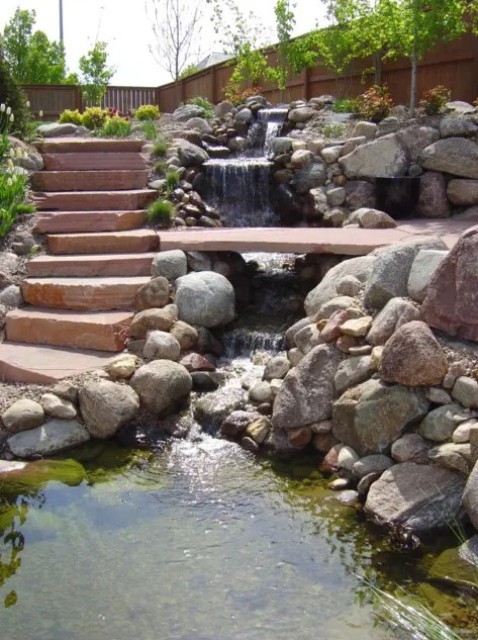 If your backyard is located on sloping terrain then it's really logical to build a waterfall there