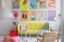 a lovely neon gallery wall for a stylish living room