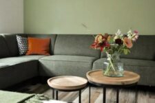 a minimalist green living room