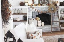 a living room heavily decorated for fall
