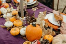 28 fall table decor with pumpkins, dried leaves, wheat, pomegranates and pinecones is very cool and all-natural