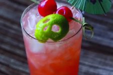 29 Beachcomber’s Zombie cocktail with a skull cut of a lime is a perfect idea for a tropical Halloween party