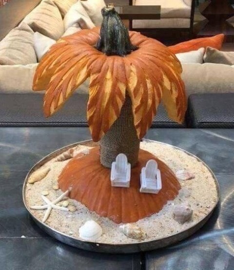 a carved pumpkin could be shaped like a tropical island, it's a fresh idea for a tropical Halloween party