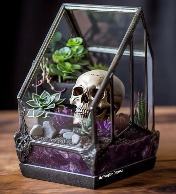 a lovely way to rock a skull for in a halloween arrangement