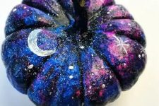 05  small black, blue and hot pink pumpkin with white spot stars, large stars and moons for Halloween decor