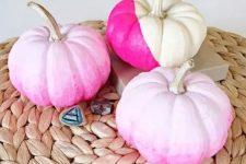 13 DIY ombre and color block pumpkins in the shades of pink are a great idea for a pink Halloween space