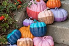 17 classy and bold color block pumpkins can be used for both fall and Halloween decor if you love bright colors