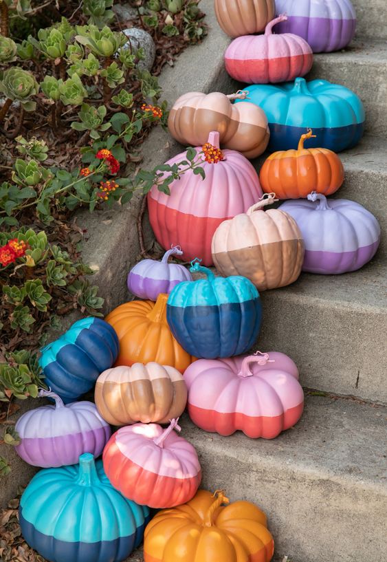 classy and bold color block pumpkins can be used for both fall and Halloween decor if you love bright colors