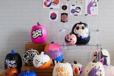 37 an arrangement of amazing colorful painted pumpkins in various bright colors is inspiring, make some for Halloween