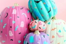 43 purple, pink, turquoise and neutral pumpkins with fun patterns on them are amazing for Halloween