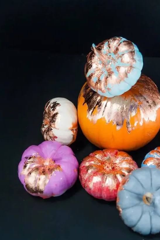 give your Halloween decor a big dose of glam with these no-carve copper foil pumpkins