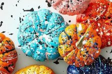 51 colorful splatter pumpkins are amazing for Halloween and just for fall decor, they can be your bold touch to the decor