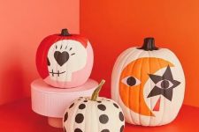 55 bold painted Halloween pumpkins are a super cool solution, and you don’t have to be an artist to make them