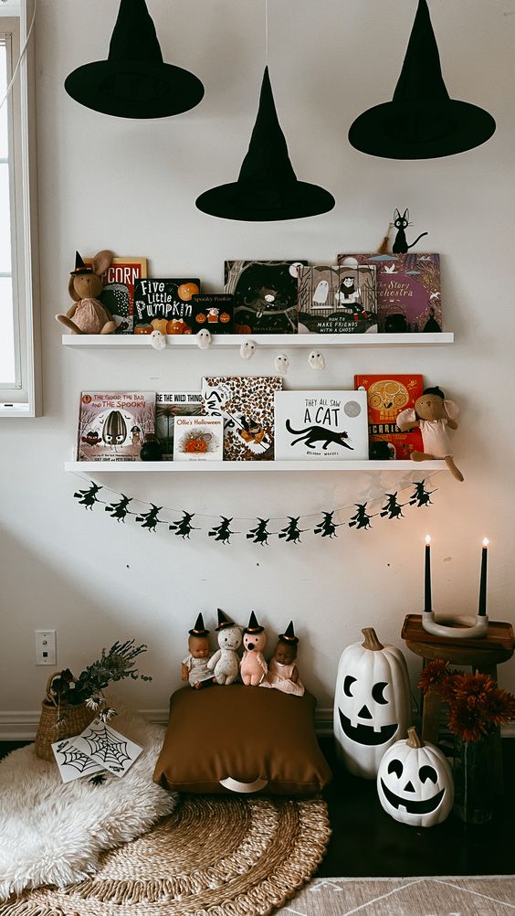 a fun and cool black witch garland will be a nice idea for a witch themed Halloween or for styling a kids' space for Halloween