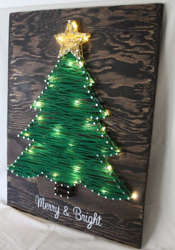 a Christmas tree sign in green with additional lights looks very festive and cute, and will bring a festive feel to the space