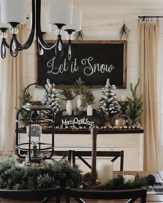 a classic Christmas chalkboard sign in a stained frame is a lovely farmhouse decor idea to go for