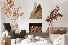 a minimalist living room decorated for fall