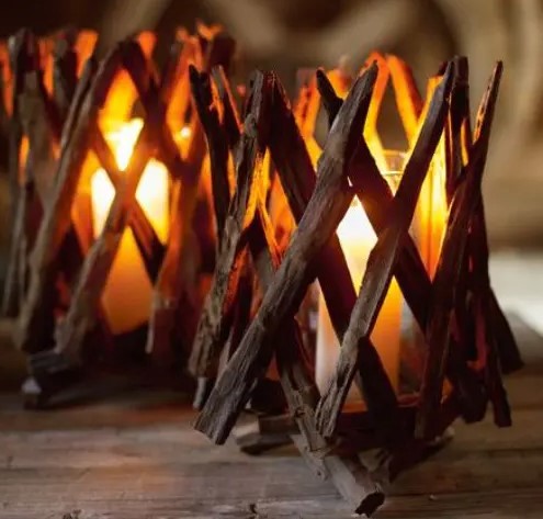fall Nordic candleholders covered with branches look natural and simple, and they are easy to DIY