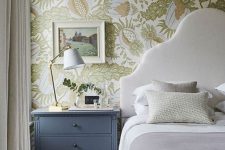 15 a neutral bedroom spruced up with pastel and muted color botanical wallpaper with abstract prints