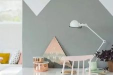 a peachy desk with a white tabletop is a cool and delicate color accent for your home, you can realize this idea with some paint