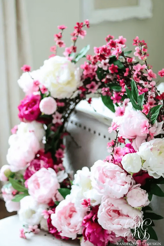 a gorgeous spring cherry blossom and peony wreath with some foliage is a fantastic idea to rock