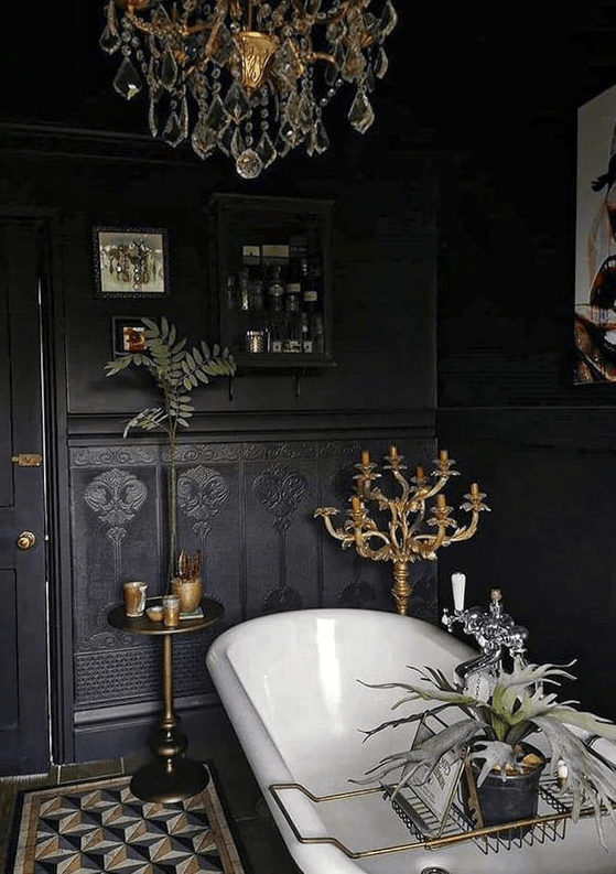 a moody Gothic bathroom design