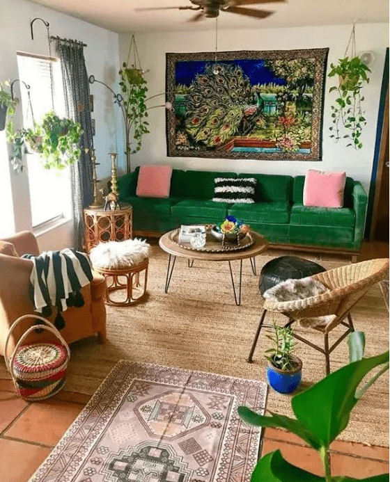a cozy maximalist living room