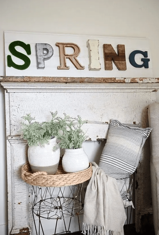 a fun spring sign with mismatching letters of various pieces, colors and sizes is a lovely idea