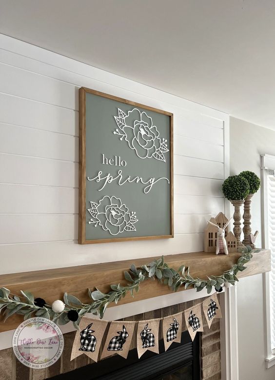 a lovely spring sign in a stained frame, with blooms and calligraphy is a stylish idea fro a farmhouse space